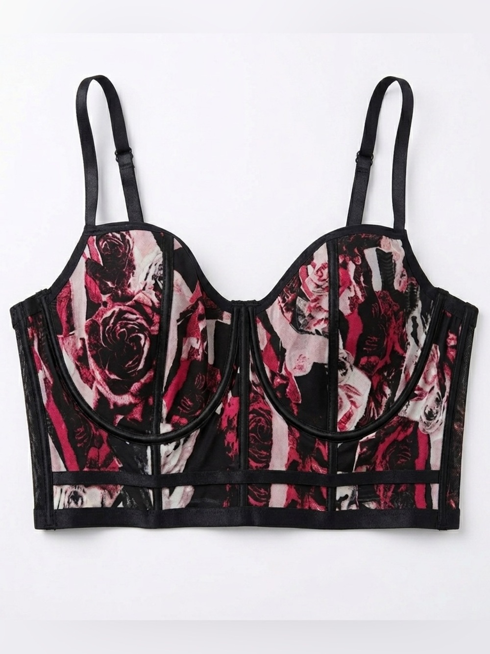 TORRID CURVE Black and Burgundy Floral Longline Underwire Bralette Size 4X